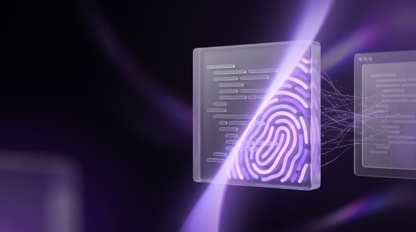 Glass code block revealing a hidden fingerprint pattern under ultraviolet light